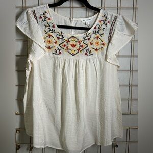 Cream Boho Embroidered Ruffle Sleeve Top‎ | NWT | Size L | Feminine & Flowy